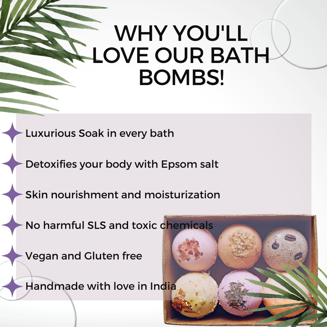 Aaranyam | Bath Bomb - a perfect gift for women, Men -contains Rose petals, Coffee, Callandulla, Oats, Pink salt, Lavender |Refreshing hot water bath hydrating moisturizing enchanting rose (75 g) each pack of 6
