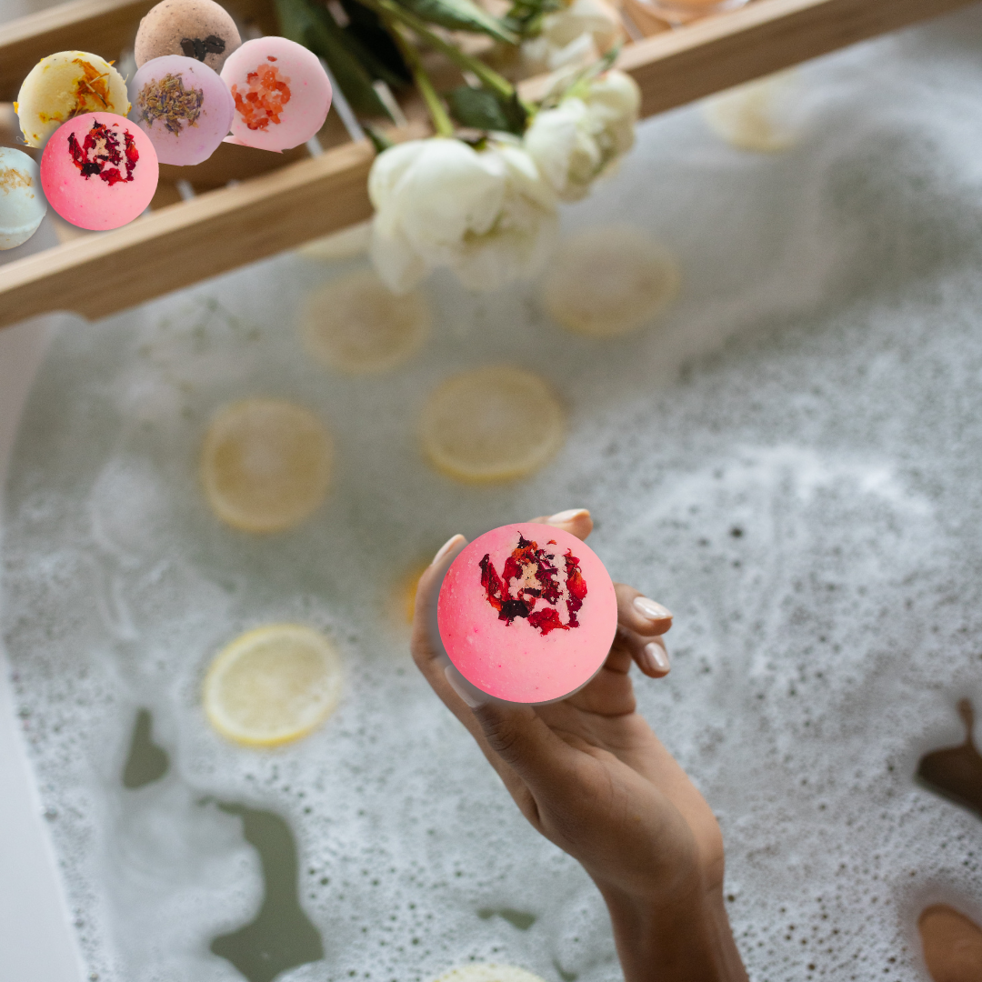 Aaranyam | Bath Bomb - a perfect gift for women, Men -contains Rose petals, Coffee, Callandulla, Oats, Pink salt, Lavender |Refreshing hot water bath hydrating moisturizing enchanting rose (75 g) each pack of 6