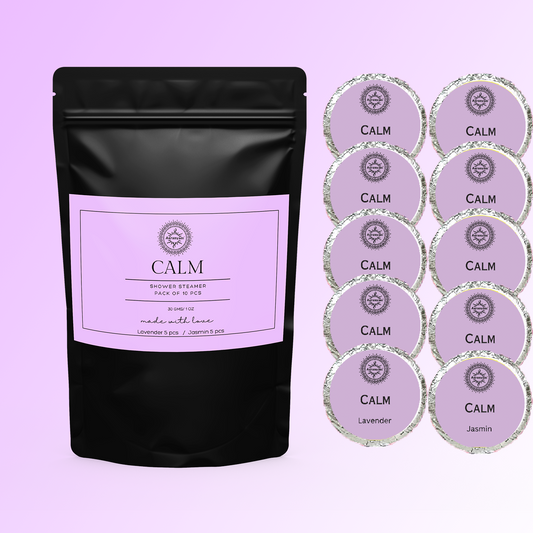 Aaranyam CALM Aromatherapy Shower Steamers - 10 Tablets (1oz each). Lavender & Jasmin infused with Essential Oils for Stress Relief, Self Care, and Relaxation. Ideal for Women, Men, Moms...