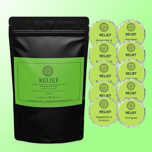 Aaranyam RELIEF Aromatherapy Shower Steamers -10 Tablets (1oz each), Lemongrass -Peppermint & Eucalyptus Shower Bombs with Essential Oils for Stress Relief, Self Care, Relaxation