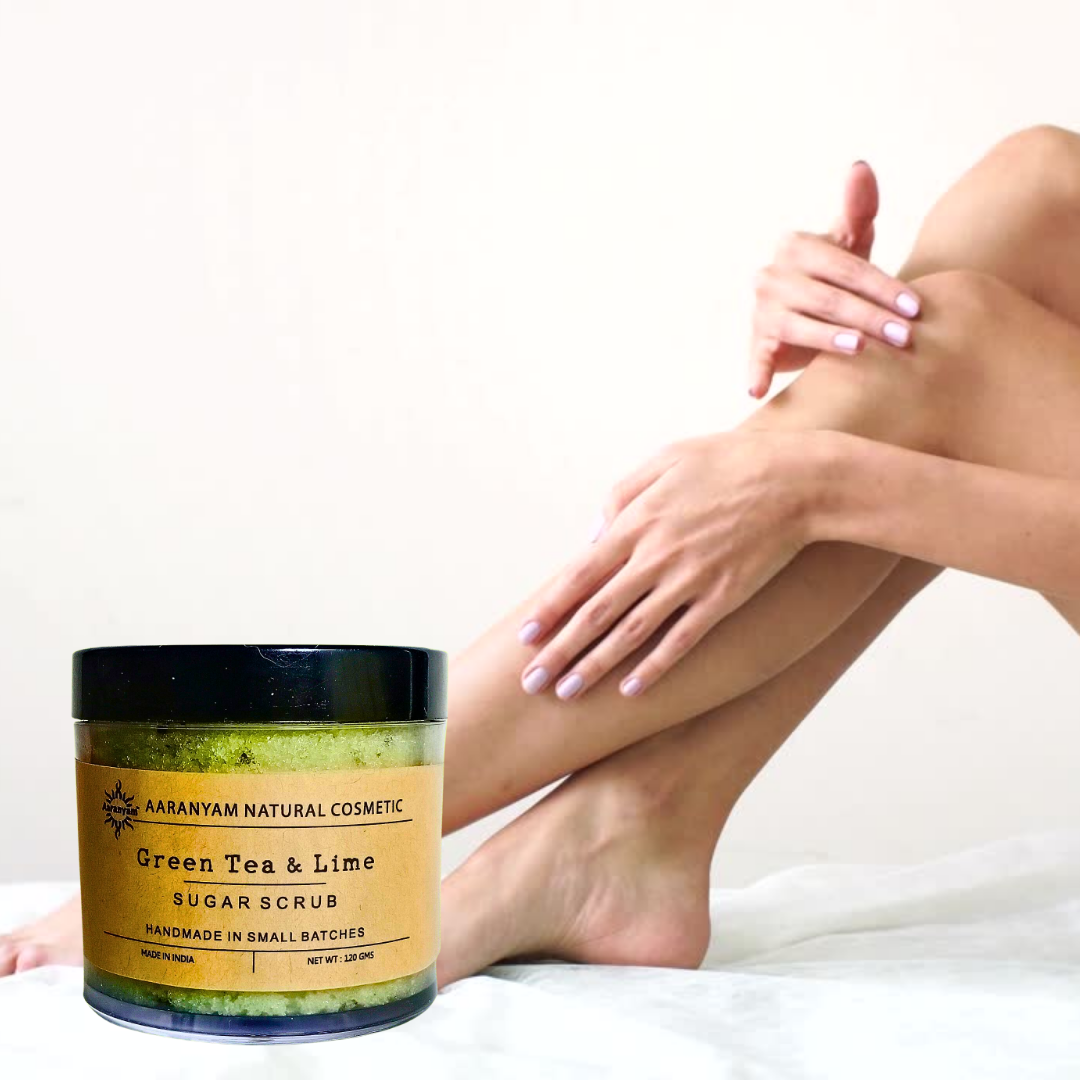 Aaranyam | Organic Natural | Green Tea & Lime Refreshing Sugar Scrub Men-Women, Boys-Girls-120 grams each
