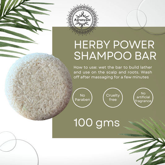 Aaranyam | Herby Power shampoo bar with the goodness of Turmeric bhrigraj Brahmi Amla Shikakai, Neem Reetha and flaxseed Extract known for its hair strengthening properties - 100g for men women traveling friendly