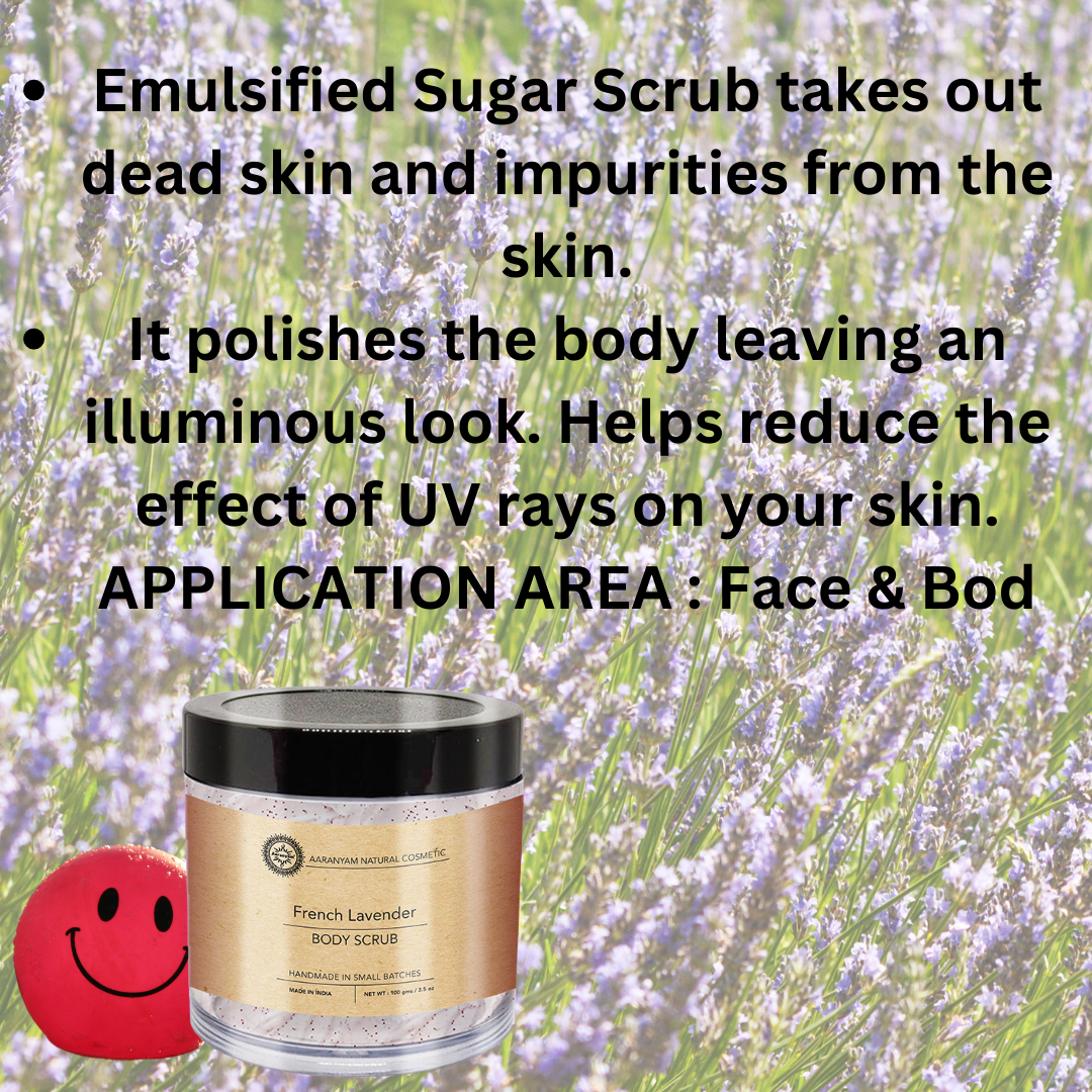 Aaranyam - Lavender exfoliating sugar scrub for For Face & Body | for Men & Women Revitalizing Tan Removal Scrub | Cleanser Scrub For Deep Exfoliation | Dead Skin Remover Scrub | Blackhead Remover Scrub | Skin Brightening Lightening 120 g