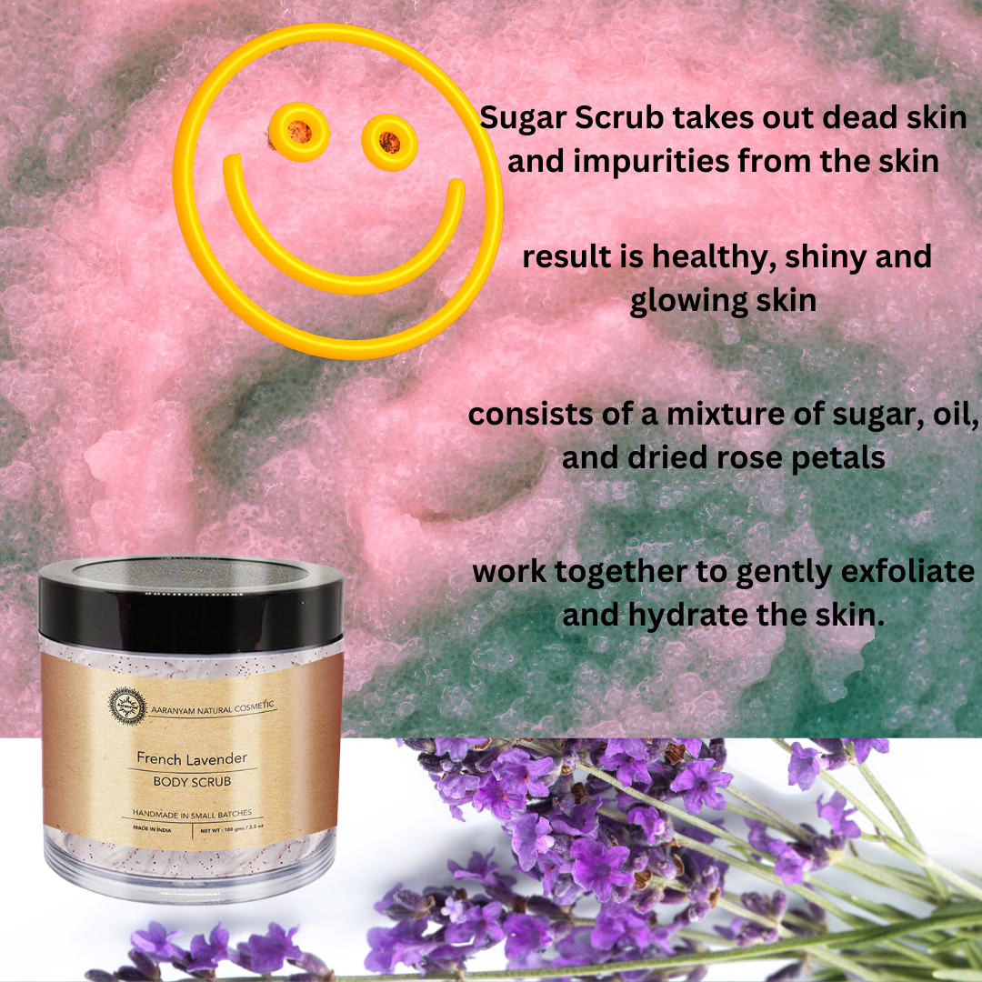 Aaranyam - Lavender exfoliating sugar scrub for For Face & Body | for Men & Women Revitalizing Tan Removal Scrub | Cleanser Scrub For Deep Exfoliation | Dead Skin Remover Scrub | Blackhead Remover Scrub | Skin Brightening Lightening 120 g