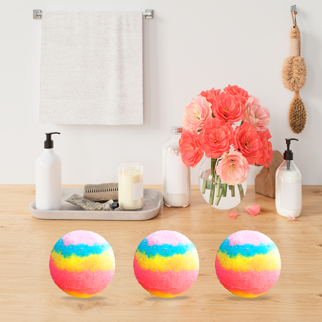 rainbow -strawberry Bath Bomb-Fizzy Aromatic Bath Bomb for kids (75g Each) - Pack of 3