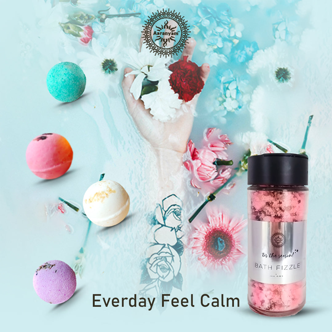 Zen Spa gift set for women _ Bath Bomb -Rose, Oats, Lavender , Jasmin 75 gms each with bath Fizzle (pink salt, Epsom salt dry rose petals ) |Refreshing hot water bath hydrating