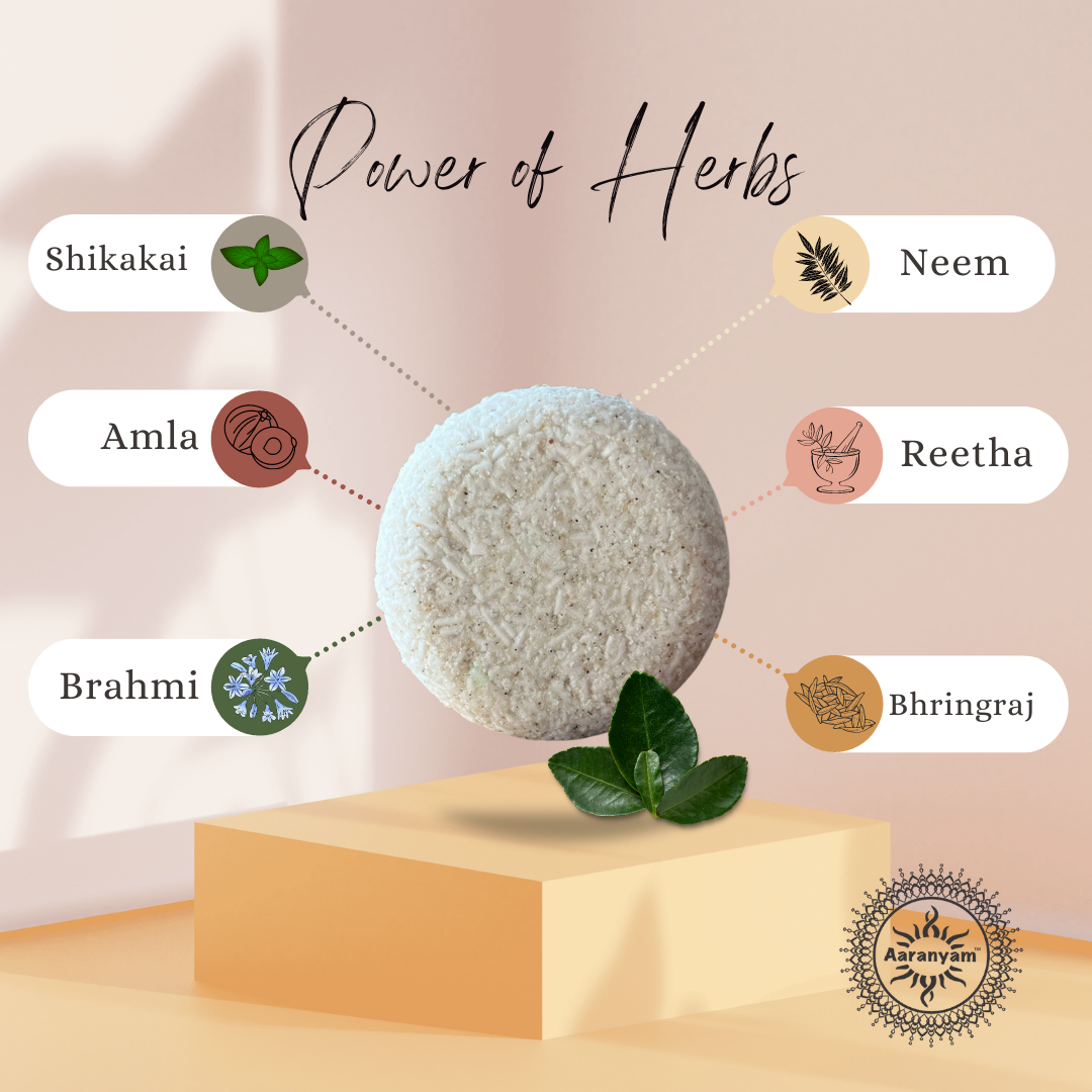 Aaranyam | Herby Power shampoo bar with the goodness of Turmeric bhrigraj Brahmi Amla Shikakai, Neem Reetha and flaxseed Extract known for its hair strengthening properties - 100g for men women traveling friendly