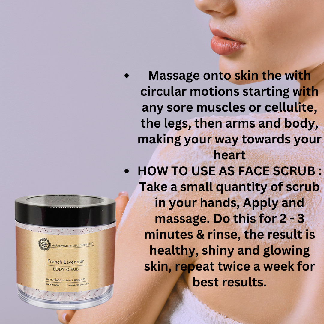 Aaranyam - Lavender exfoliating sugar scrub for For Face & Body | for Men & Women Revitalizing Tan Removal Scrub | Cleanser Scrub For Deep Exfoliation | Dead Skin Remover Scrub | Blackhead Remover Scrub | Skin Brightening Lightening 120 g