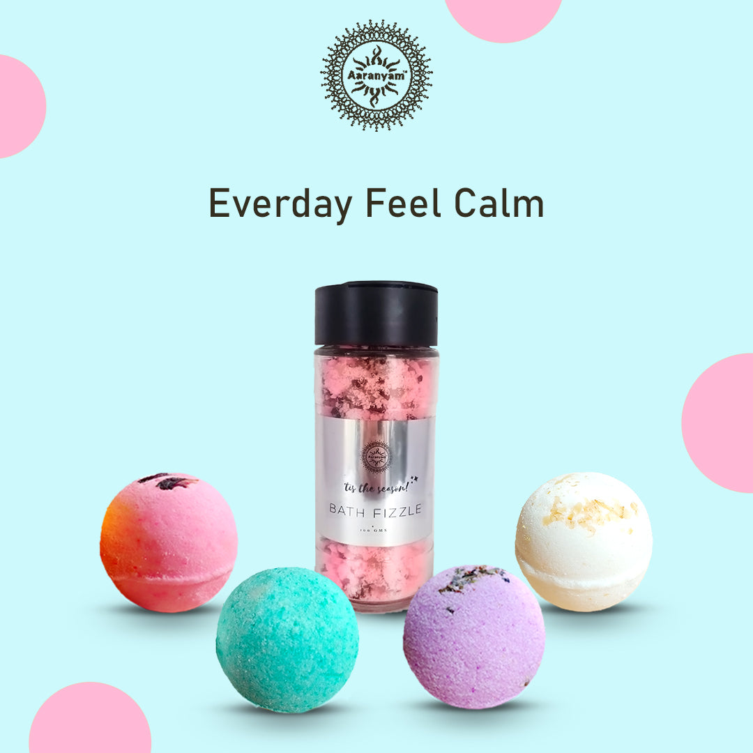 Zen Spa gift set for women _ Bath Bomb -Rose, Oats, Lavender , Jasmin 75 gms each with bath Fizzle (pink salt, Epsom salt dry rose petals ) |Refreshing hot water bath hydrating