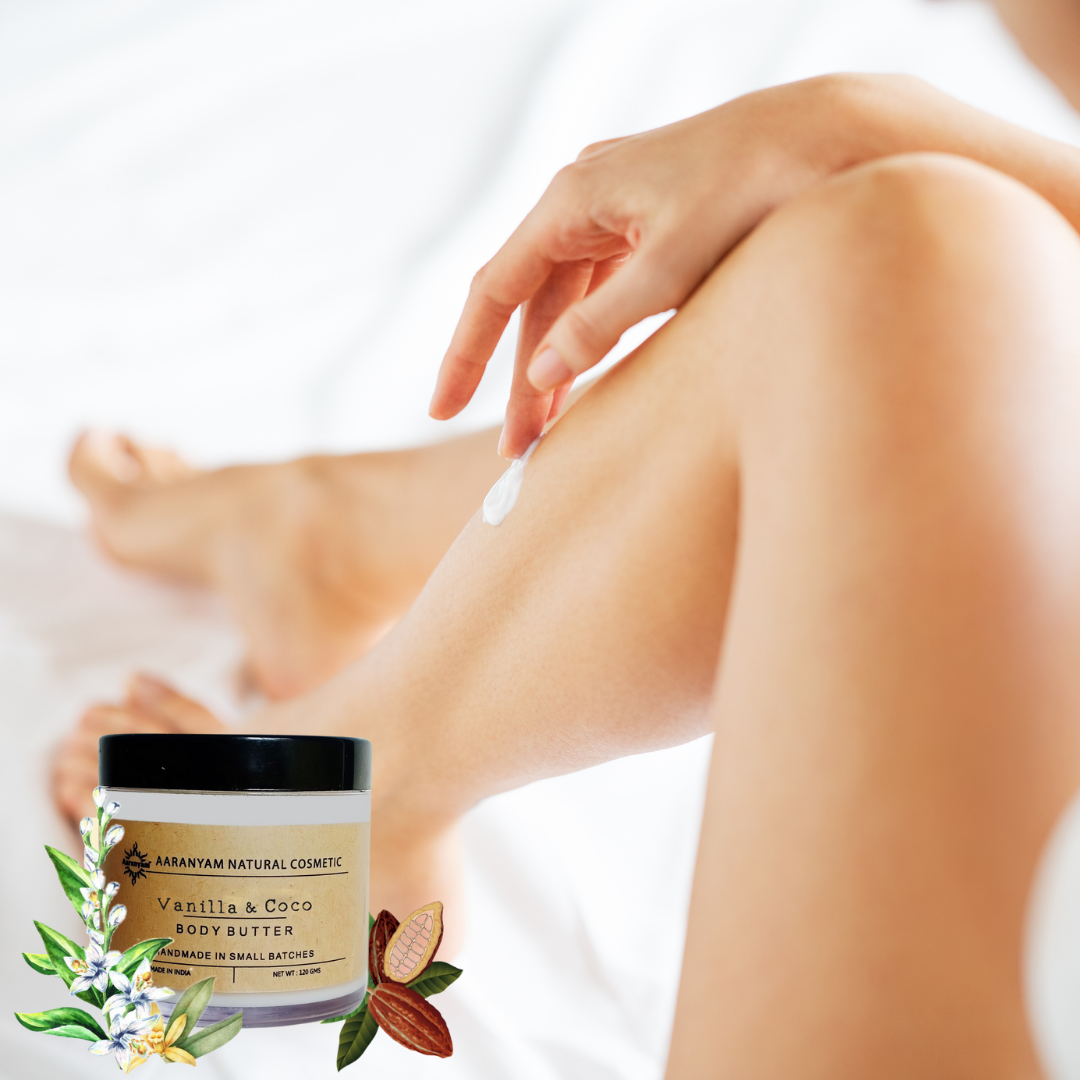 Aaranyam | Vanilla & Coconut Body Butter moisturizer cream - dry skin moisturizer with goodness of shea butter raw cocoa butter - Body Cream - winter cream For Women & Men, 120 g