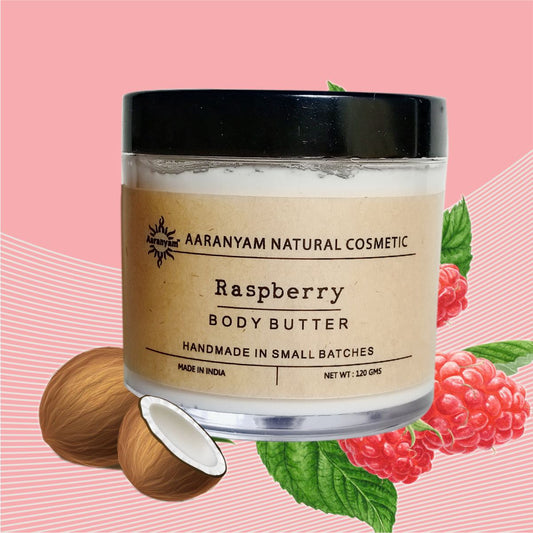 Aaranyam Raspberry Body Butter moisturizer cream - dry skin moisturizer with goodness of shea butter raw cocoa butter - Body Cream - winter cream For Women & Men, 120 g