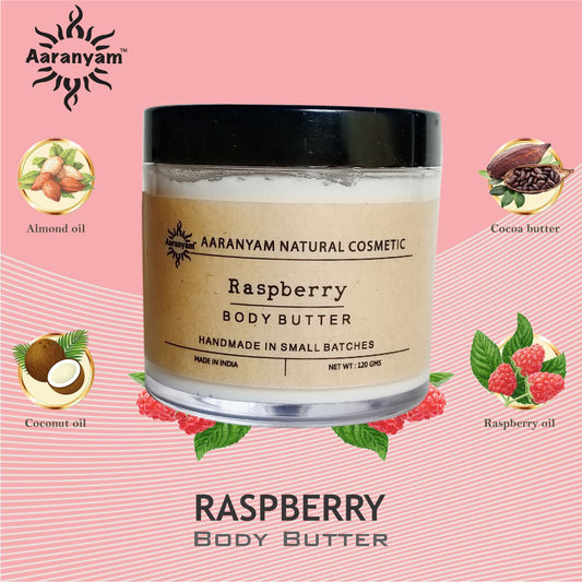 Aaranyam Raspberry Body Butter moisturizer cream - dry skin moisturizer with goodness of shea butter raw cocoa butter - Body Cream - winter cream For Women & Men, 120 g