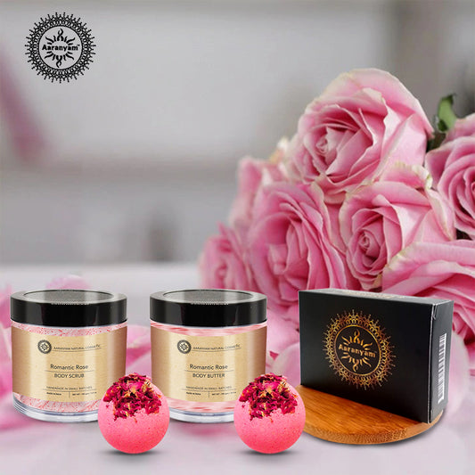 Aaranyam - Rose Spa Gift Set for women - Includes Bath Bomb - Body butter - sugar body scrub and handcrafte