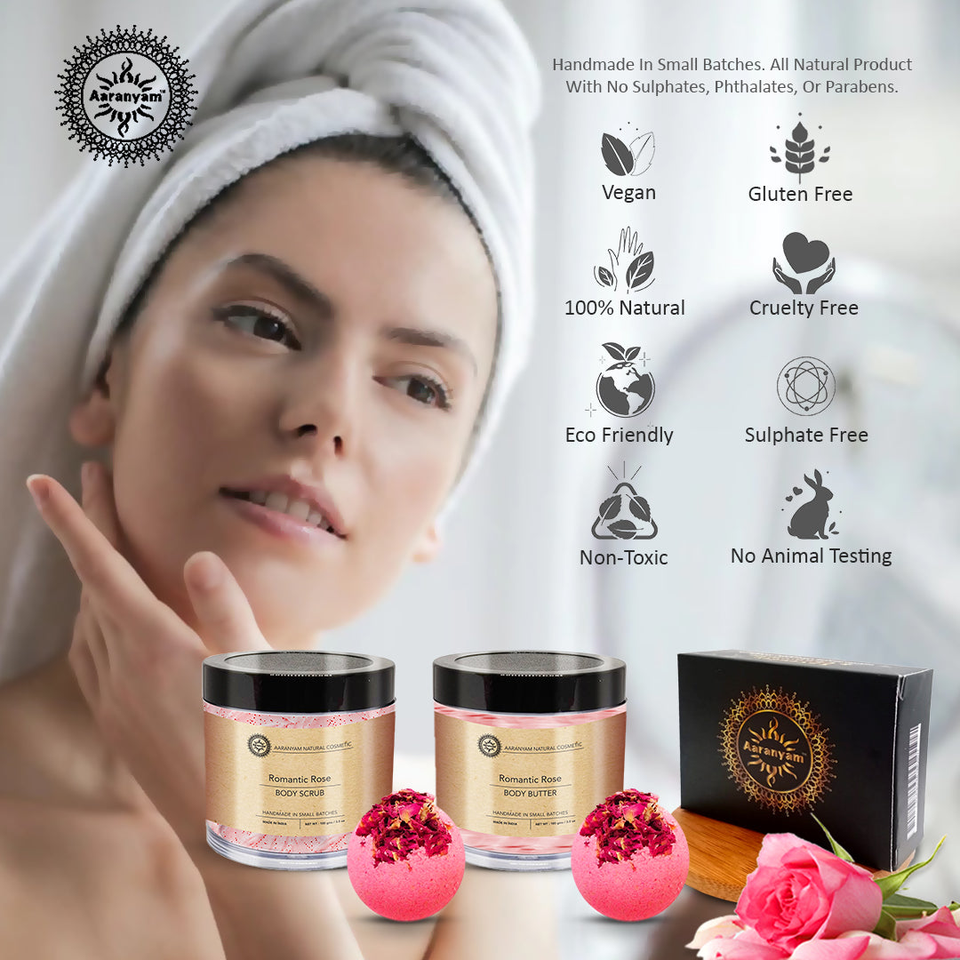 Romantic Rosebath bomb, Handmade organic soaps, Body butter, Sugar Scrub, wooden soap dish – Luxury Bath - Home Spa Gift Set Rakhi Hamper