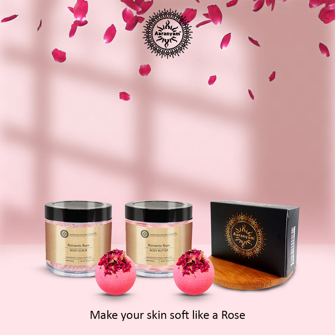 Romantic Rosebath bomb, Handmade organic soaps, Body butter, Sugar Scrub, wooden soap dish – Luxury Bath - Home Spa Gift Set Rakhi Hamper