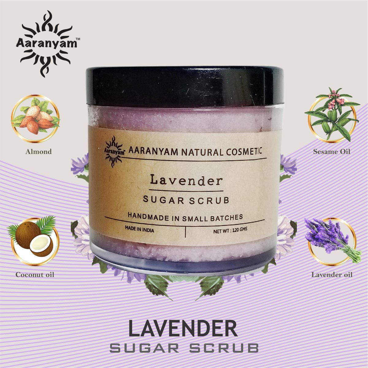 Lavender Sugar Scrub for For Face & Body for Men & Women Revitalizing Tan Removal Scrub | Cleanser Scrub For Deep Exfoliation | Dead Skin Remover Scrub | Blackhead Remover Scrub | Skin Brightening Lightening 120 g