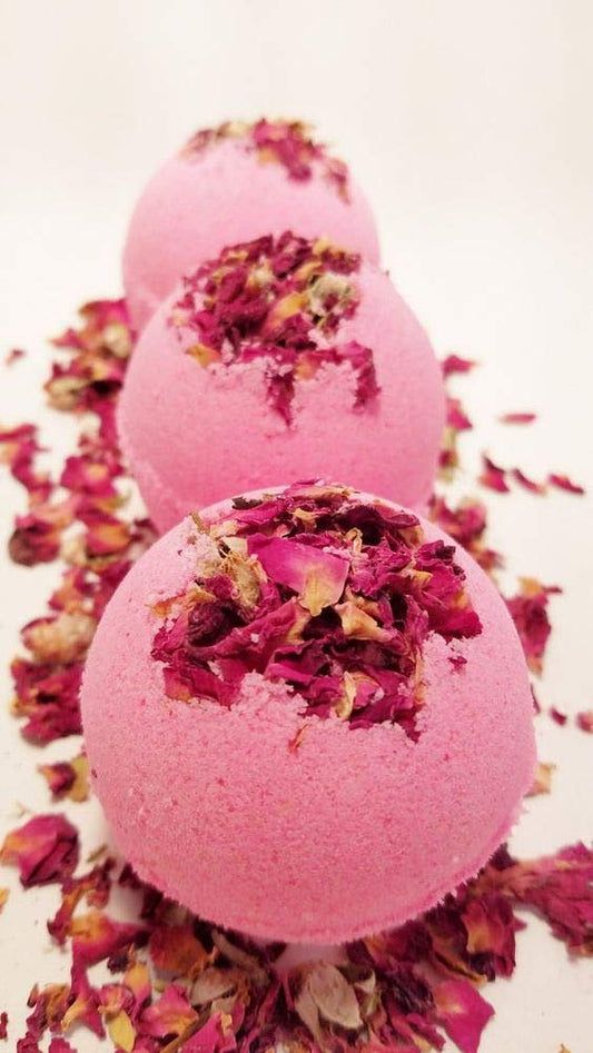 Bath Bomb-Fizzy Aromatic Bath Bomb with Rose Petals (75g Each) - Pack of 3 - aaranyam.com