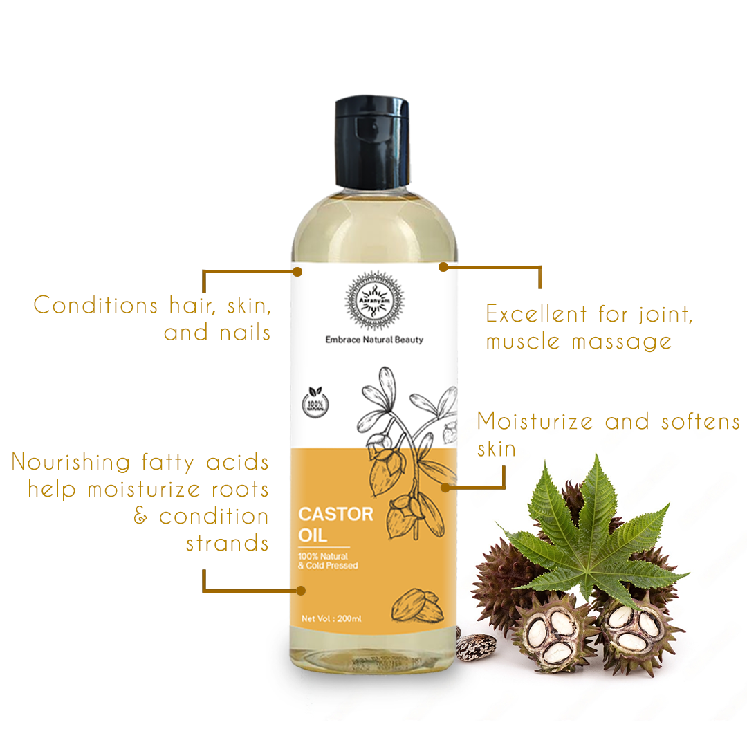 Pure and Natural Castor Oil for Hair and Skin Care - Cold Pressed and Chemical Free Moisturizer and Natural Remedy 200 ml Hydrates Dry Skin, Strengthens Nails & Lashes