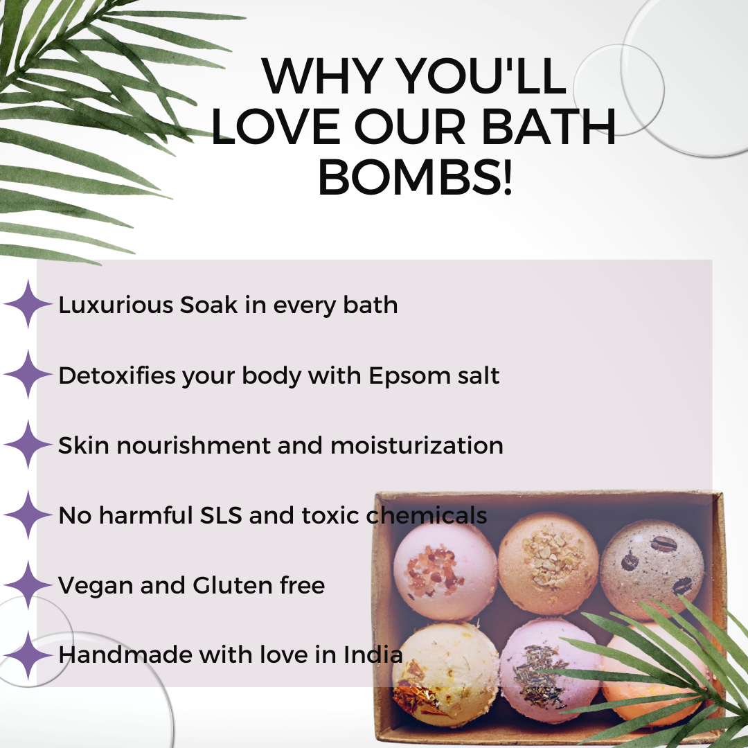 Aaranyam | Bath Bomb - Rose petals, Coffee, Callandulla, Oats, Pink salt, Lavender |Refreshing hot water bath hydrating moisturizing enchanting rose (75 g) each pack of 6