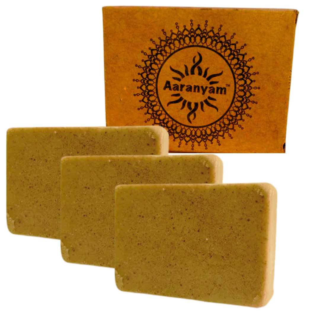 Aaranyam Haldi Chandan & Kesar Handmade Bath Soap (300 Gms Pack Of 3) Turmeric, Sandalwood & Saffron Magic Soaps For Bath | Paraben Free | | Handmade Soaps For Men & Women