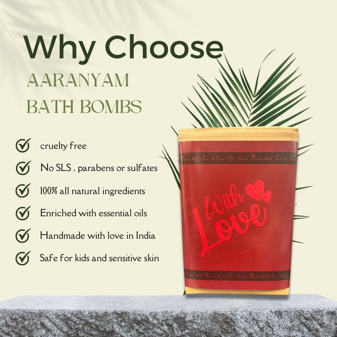 Aaranyam | Bath Bomb - a perfect gift for women, Men -contains Rose petals, Coffee, Callandulla, Oats, Pink salt, Lavender |Refreshing hot water bath hydrating moisturizing enchanting rose (75 g) each pack of 6