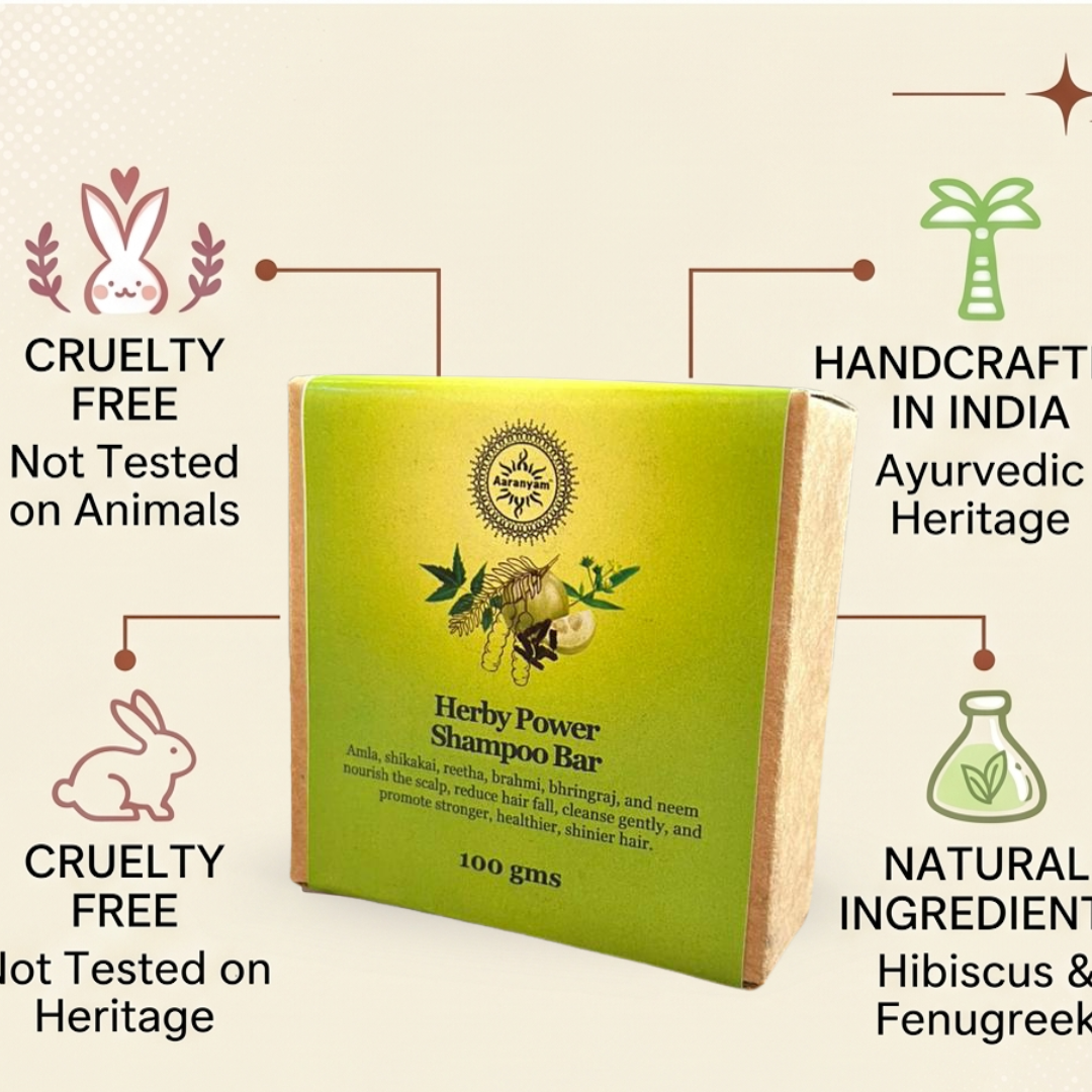Aaranyam | Herby Power shampoo bar with the goodness of Turmeric bhrigraj Brahmi Amla Shikakai, Neem Reetha and flaxseed Extract known for its hair strengthening properties - 100g for men women traveling friendly