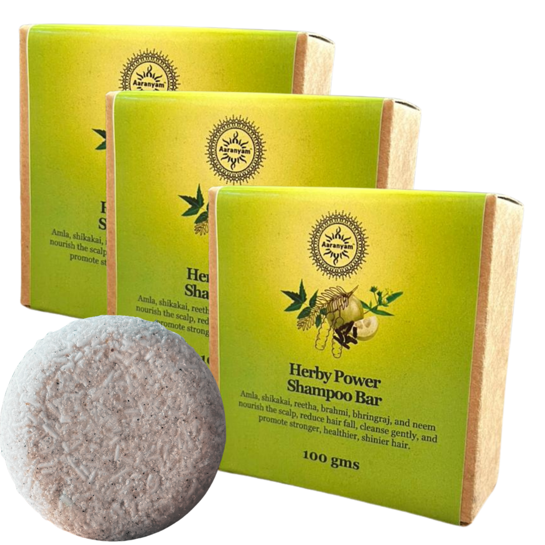 Aaranyam | Herby Power shampoo bar with the goodness of Turmeric bhrigraj Brahmi Amla Shikakai, Neem Reetha and flaxseed Extract known for its hair strengthening properties - 100g for men women traveling friendly