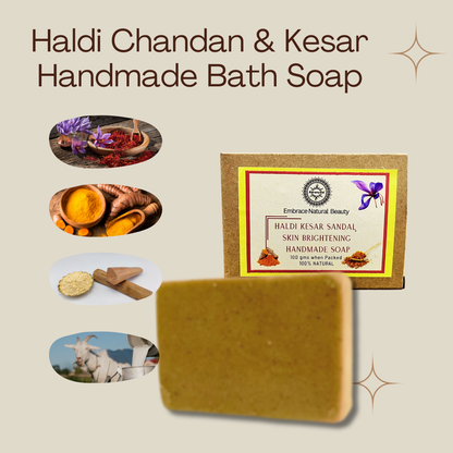 Aaranyam Haldi Chandan & Kesar Handmade Bath Soap Turmeric, Sandalwood & Saffron Magic Soaps For Bath | Paraben Free | | Handmade Soaps For Men & Women