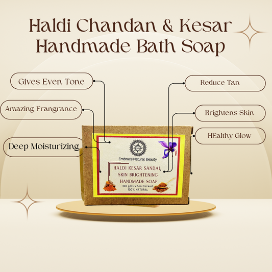 Aaranyam Haldi Chandan & Kesar Handmade Bath Soap (300 Gms Pack Of 3) Turmeric, Sandalwood & Saffron Magic Soaps For Bath | Paraben Free | | Handmade Soaps For Men & Women