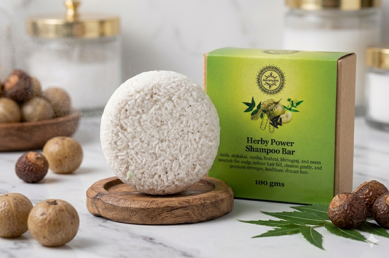 Aaranyam | Herby Power shampoo bar with the goodness of Turmeric bhrigraj Brahmi Amla Shikakai, Neem Reetha and flaxseed Extract known for its hair strengthening properties - 100g for men women traveling friendly
