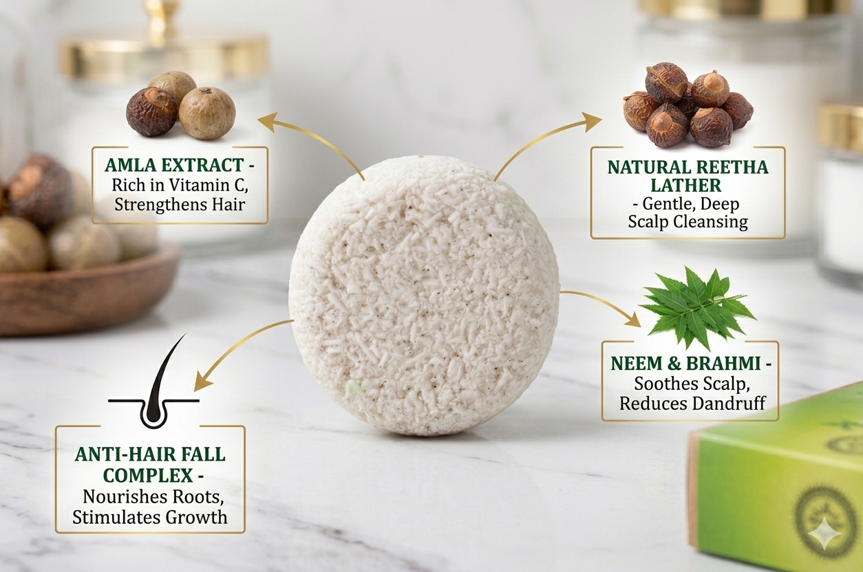 Aaranyam | Herby Power shampoo bar with the goodness of Turmeric bhrigraj Brahmi Amla Shikakai, Neem Reetha and flaxseed Extract known for its hair strengthening properties - 100g for men women traveling friendly