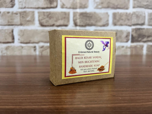 Aaranyam Haldi Chandan & Kesar Handmade Bath Soap (300 Gms Pack Of 3) Turmeric, Sandalwood & Saffron Magic Soaps For Bath | Paraben Free | | Handmade Soaps For Men & Women