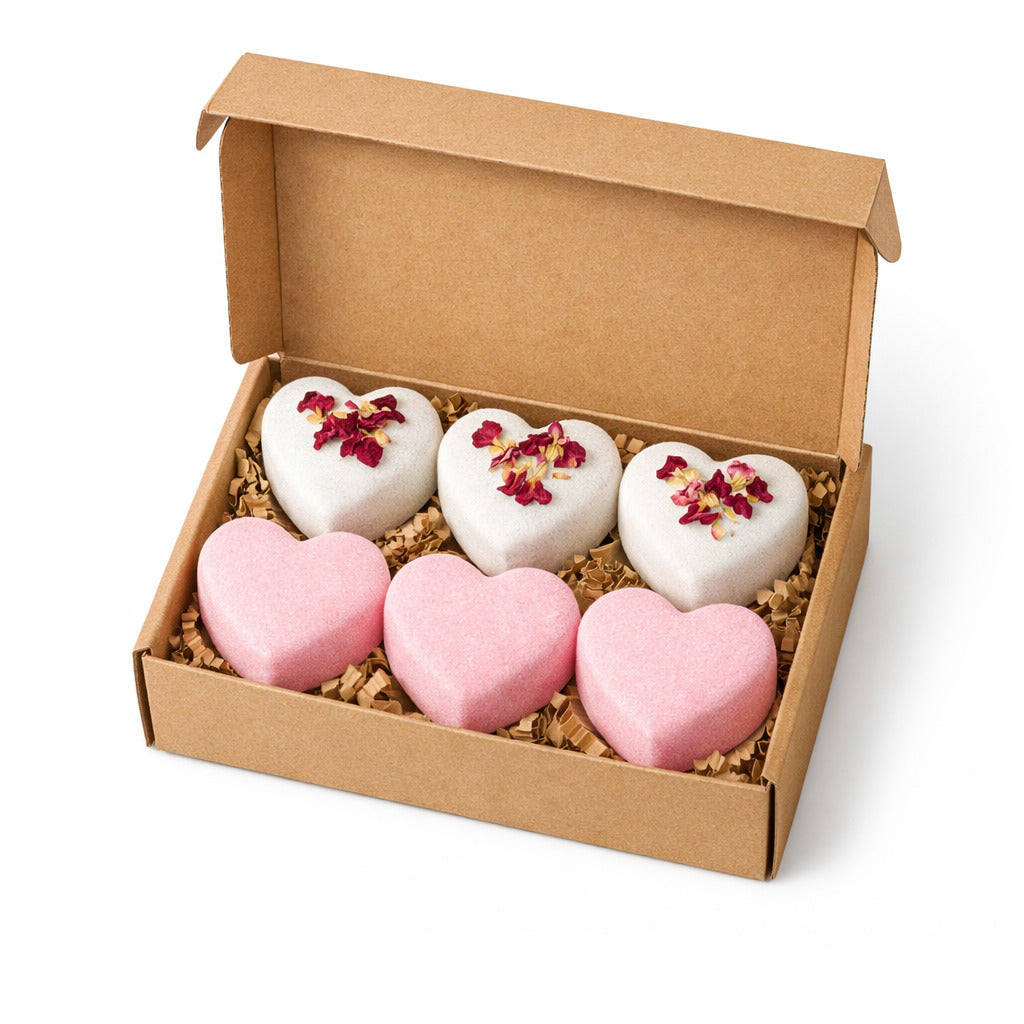 Heart-Shaped Bath Bombs | Valentine Gift Set | Hydrating, Moisturizing & Aromatic Spa Soak | Pack of 6 (80 g Each)