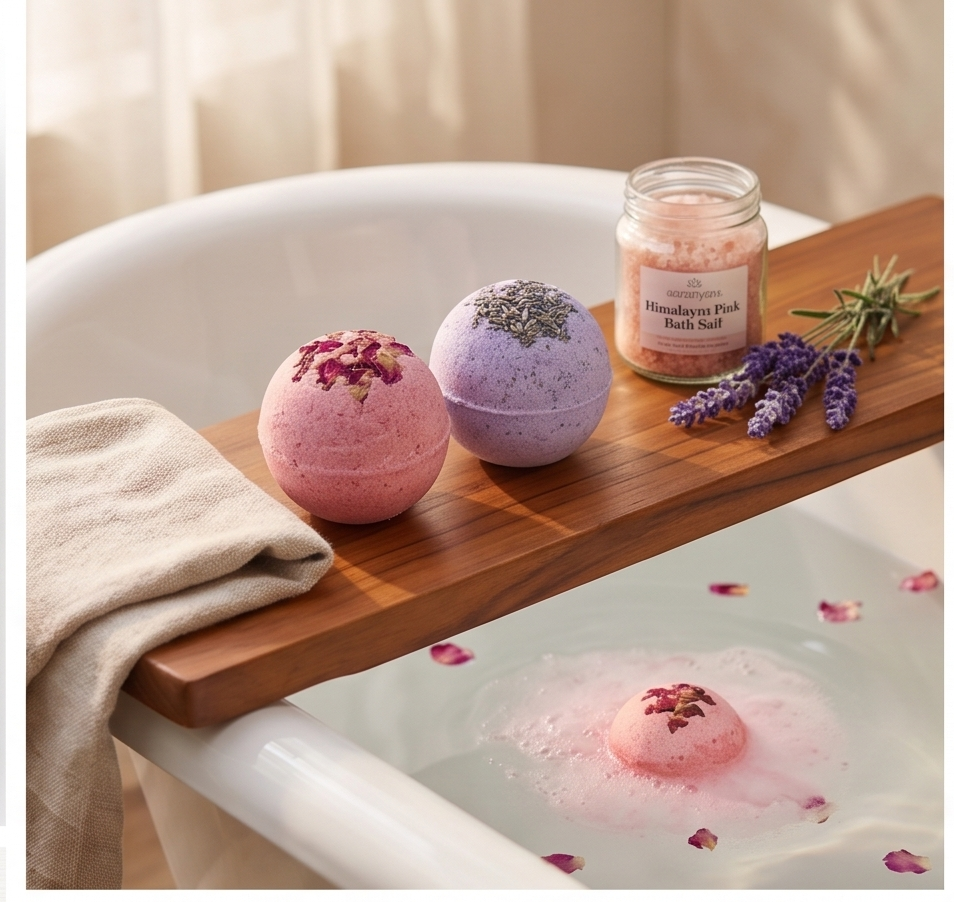 6-Piece Botanical Bath Fizzer Collection – Essential Oil Infused Self-Care Kit for Stress Relief- Rose Petals, Coffee, Calendula, Oats, Pink Salt, Lavender | Hydrating Bliss for Relaxing Hot Water Baths (75 g Each), Pack of 6