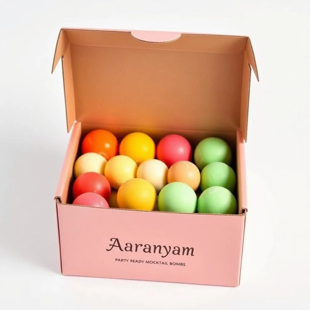Aaranyam Party Ready Mocktail Bombs – Pack of 50 | Instant Fizzy Mocktails | Aam Panna, Strawberry, Pina Colada & Mint Mojito