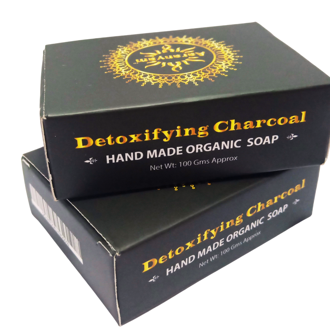 Aaranyam's Activated Charcoal Soap :  (Pack of 2) Provides 99.9% Germ Protection and Deep Cleanses Skin prepared using pure vegetable oils and tea tree essential oil. - 100 gms each