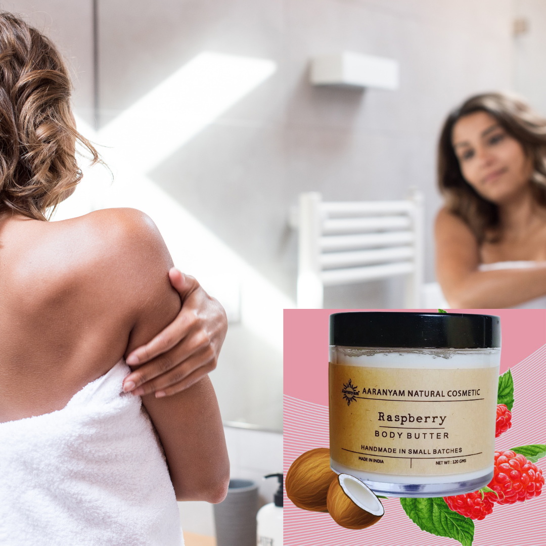 Aaranyam Raspberry Body Butter moisturizer cream - dry skin moisturizer with goodness of shea butter raw cocoa butter - Body Cream - winter cream For Women & Men, 120 g