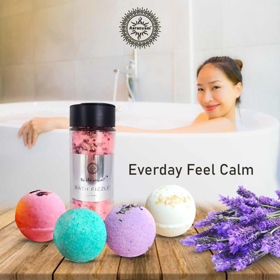 Zen Spa gift set for women _ Bath Bomb -Rose, Oats, Lavender , Jasmin 75 gms each with bath Fizzle (pink salt, Epsom salt dry rose petals ) |Refreshing hot water bath hydrating