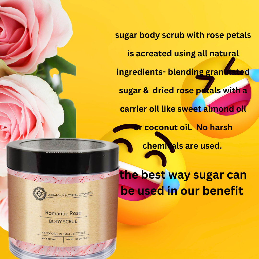 Aaranyam - Rose Petals Body Sugar Scrub for Men & Women Natural Ten & Dust Removel Body120 g