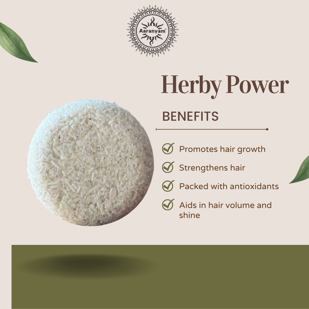 Aaranyam | Herby Power shampoo bar with the goodness of Turmeric bhrigraj Brahmi Amla Shikakai, Neem Reetha and flaxseed Extract known for its hair strengthening properties - 100g for men women traveling friendly