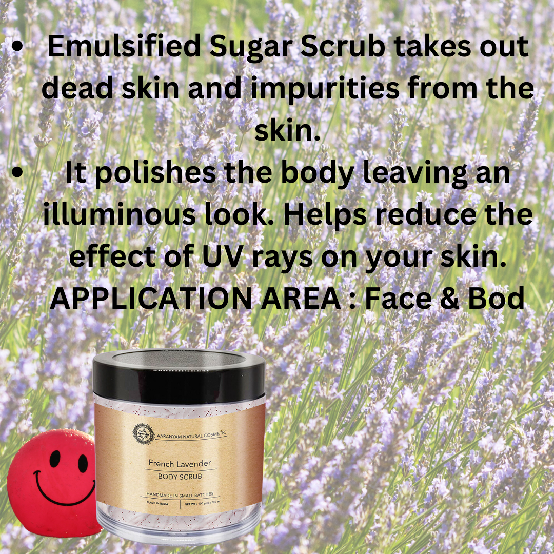 Aaranyam - Lavender Body Sugar Scrub for For Face & Body for Men & Women Revitalizing Tan Removal Scrub | Cleanser Scrub For Deep Exfoliation | Dead Skin Remover Scrub | Blackhead Remover Scrub | Skin Brightening Lightening 120 g