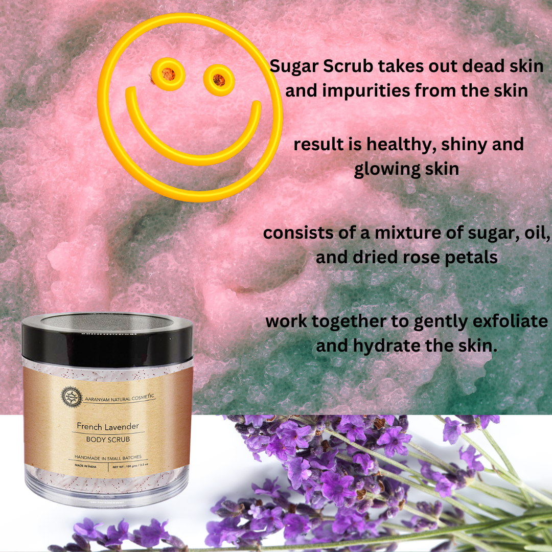 Aaranyam - Lavender Body Sugar Scrub for For Face & Body for Men & Women Revitalizing Tan Removal Scrub | Cleanser Scrub For Deep Exfoliation | Dead Skin Remover Scrub | Blackhead Remover Scrub | Skin Brightening Lightening 120 g