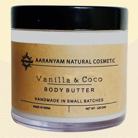 Aaranyam | Vanilla & Coconut Body Butter moisturizer cream - dry skin moisturizer with goodness of shea butter raw cocoa butter - Body Cream - winter cream For Women & Men, 120 g