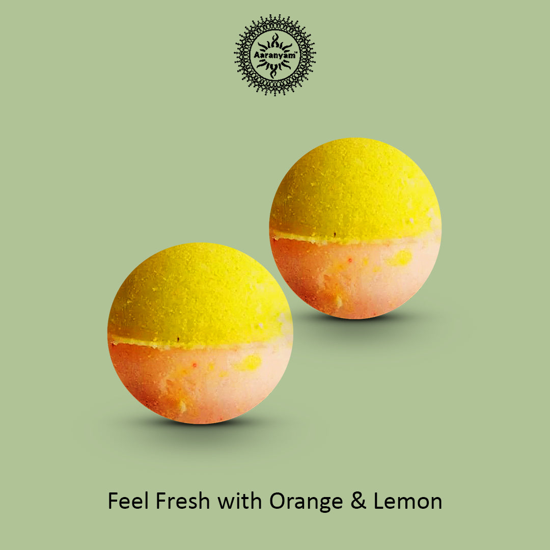 Aaranyam Orange & Lemon Bath Bomb-Fizzy Aromatic Bath Bomb (75g Each) - Pack of - 6