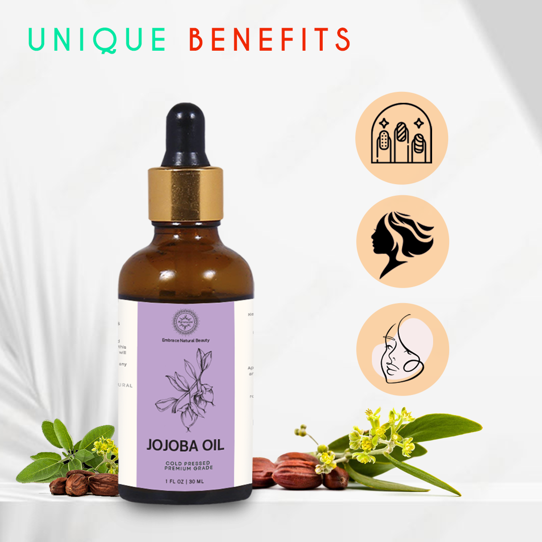 Aaranyam Cold Pressed Jojoba Oil - Premium Grade Natural Moisturizer - 100% Pure and Natural Oil for DIY Skin Care, Hair, Face & Nails - 50ml