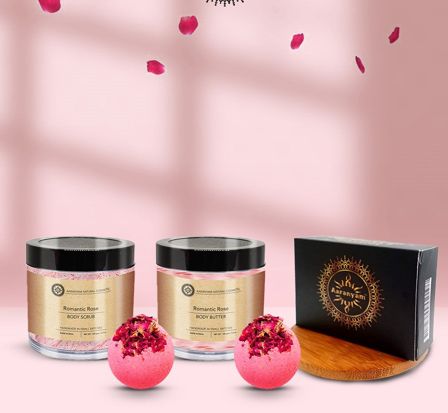 Aaranyam - Rose Spa Gift Set for women - Includes Bath Bomb - Body butter - sugar body scrub and handcrafte