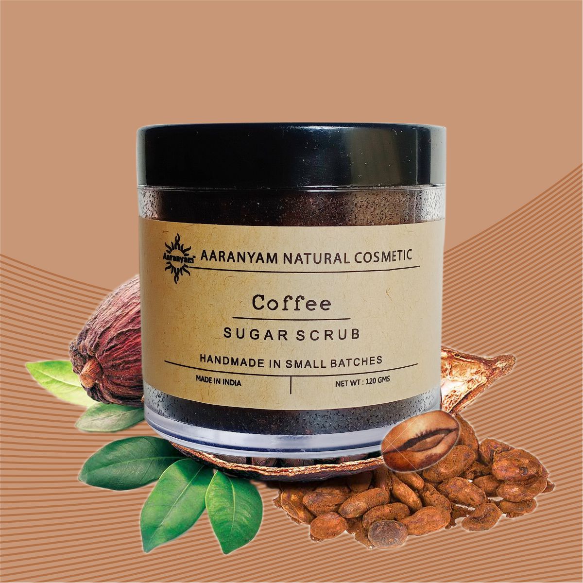 Aaranyam - Coffee Brown Body Sugar Scrub for Men & Women Natural DeTan Face Scrub for Men | Coffee Scrub for Blackhead, Tan & Dead Cell Removal | Natural Glow | Rejuvenates Skin (120g)