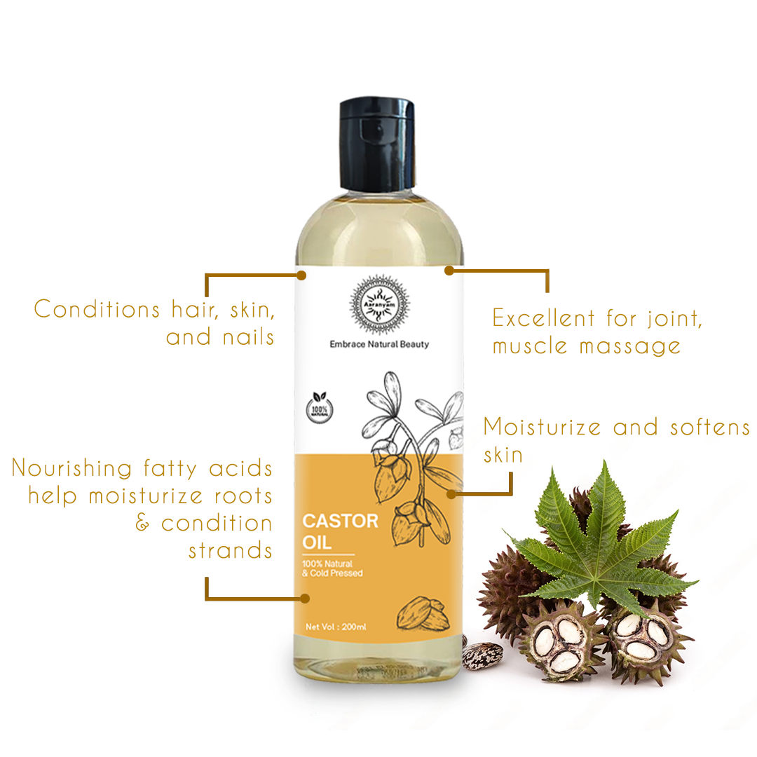 Pure and Natural Castor Oil for Hair and Skin Care - Cold Pressed and Chemical Free Moisturizer and Natural Remedy 200 ml  Hydrates Dry Skin, Strengthens Nails & Lashes